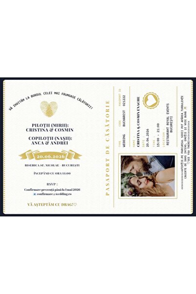 Party Set 10 Passport-type Wedding Invitation with 50 EURO GIFT