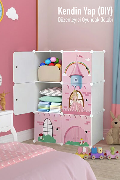 Trend Maison Çok Amaçlı Düzenleyici 6 Bölmeli Modüler Çocuk Oyuncak Dolabı Pembe