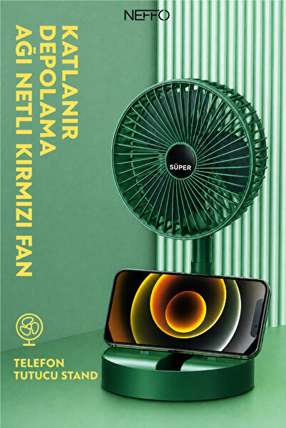 NEFFO Mini Fan Masaüstü Katlanabilir Şarjlı 3 Kademeli Vantilatör Telefon Sta...