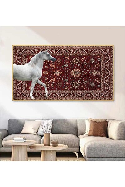 Afkar modern Arabian Horse and Oriental Carpet Wall Art Canvas Painting - Mod...