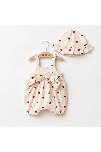 Valia Baby Fiyonk Detaylı Kalpli Şapkalı Kız Bebek Tulumu