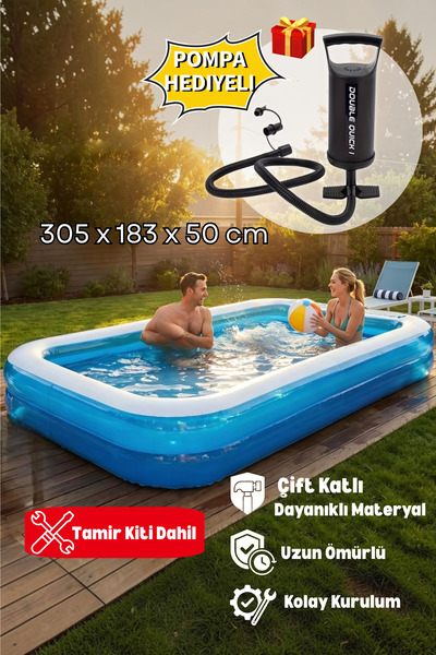 Kalitomi 305x183x50 cm Şişme Havuz Pompa Hediyeli – 2 Halkalı Dayanıklı Aile ...