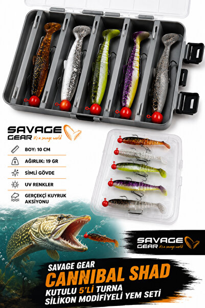 sr sazanrig Savage Gear Cannibal Shad Silikon Turna Yem Seti 14 cm Çift Taraf...