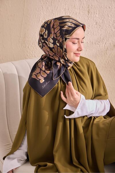 Silk Home وشاح حرير تويل ميركان أخضر عسكري 90x90