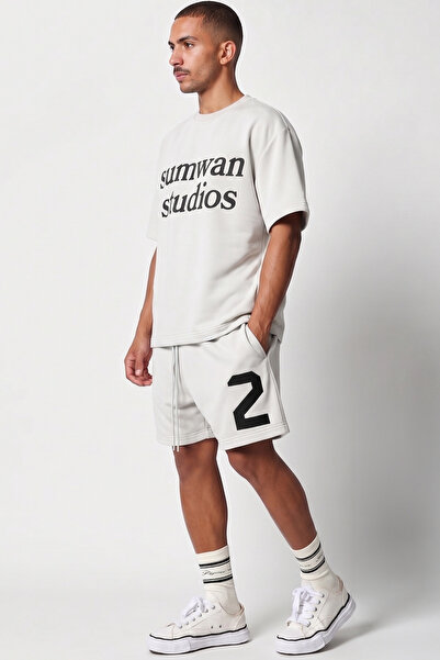 EFFRENATU Sumwan Studios Men's T-Shirt Shorts Set - Text Printed Oversize White