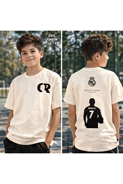 kidstalya Printed Boy's Cream T-Shirt - Ronaldo