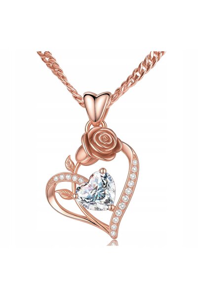 Larezo 925 Silver Necklace Gold Plated, Love Heart Pendant With Rose And Whit...