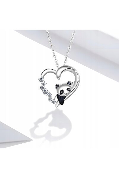 Larezo 925 Silver Necklace, Heart Pendant With Panda Bear And Zircons Bff, Id...