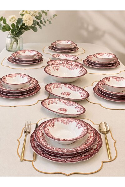 Onedekor 29 Parça 6 Kişilik Porselen Yemek Takımı Velour Maroon