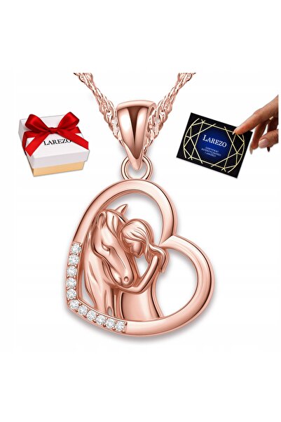 Larezo Colier Din Argint 925 Placat Cu Aur Roz 18K, Pandantiv Cu Calut Pentru...
