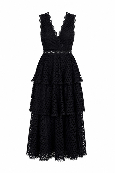 Julidress Rochie premium cu decolteu în V, cu volane și detalii din dantelă