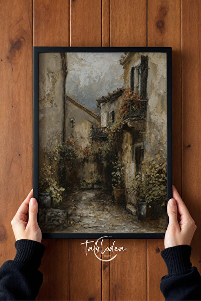 tablodea Pictură peisaj urban vintage cu oraș mediteraneanesc, pictură în ule...