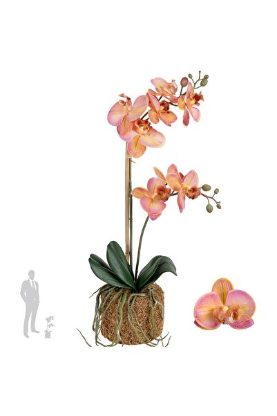 Roberto Rossi Orhidee artificiala roz cu portocaliu cu aspect H53 cm cu 2 tul...