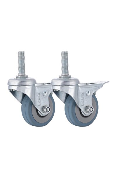 Lawazim BMB 2-Piece 125mm Rubber Swivel Caster Wheels with Brake, M12×30mm Sc...