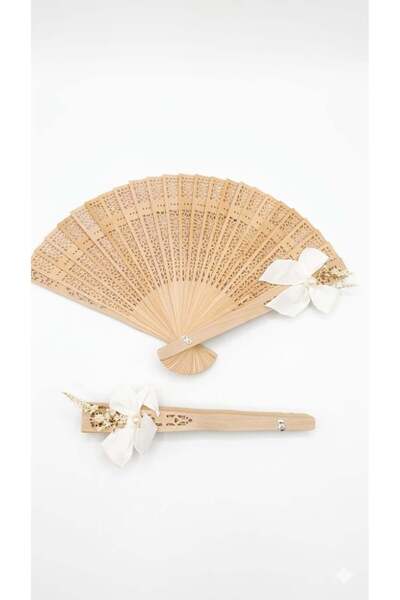 TOHFA Luxury Wooden Fan Favors with Bow and Dried Flowers 12 Pieces