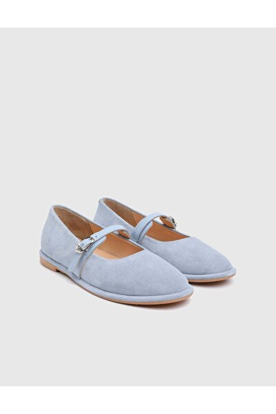 İLVİ Esvie Genuine Patent Leather Suede Leather Blue Women's Ballerinas