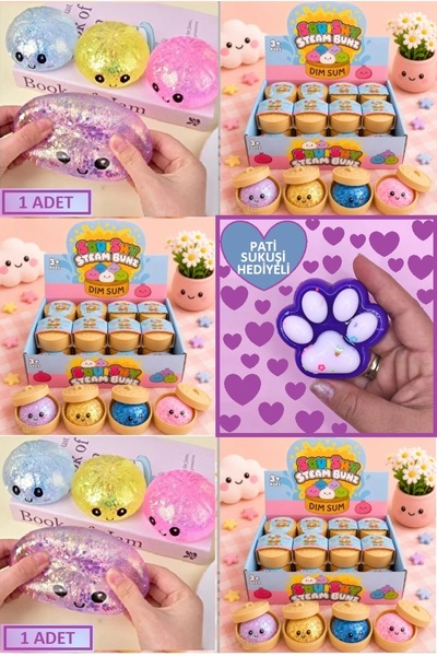 OYUNCAKSAHİLİ Skuşi Simli Trend Stres Çin Mantısı ve Pati Squishy Hediyeli Oy...