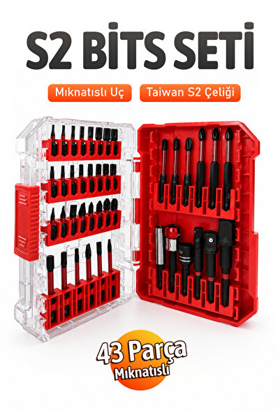 Badem10 43 Parça Endüstriyel S2 Çelik Bits Seti S2 Çelik Uçlu Profesyonel Tam...