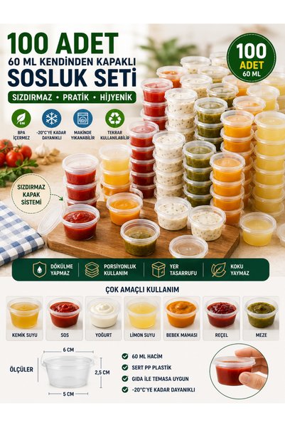 OpenCity 100'lü Set 60 ML Kendinden Kapaklı Sosluk Set Sızdırmaz BPA İçermez ...