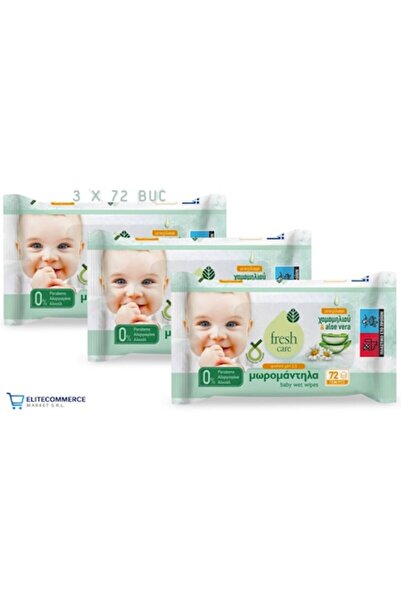 ELITECOMMERCEMARKET Set șervețele umede Fresh Care, 3 pachete x 72 bucăți, cu...
