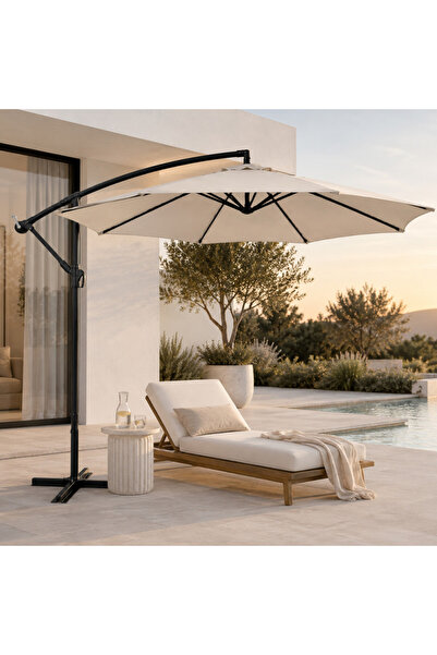 PROCART Umbrelă de grădină de lux, Ivory, 300 cm, braț lateral, impermeabilă,...