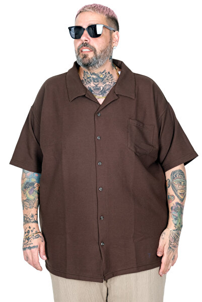 ModeXL Mode XL Large Size Shirt with Lapel Collar and Long Sleeves U26385 Brown