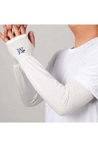 choice2 White Men Long Half Finger Gloves Arm Sleeves M Letter Sun UV Protect...