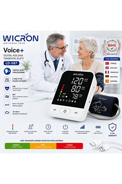 Wicron Tansiyon Aleti Koldan Ölçer Tam Otomatik Geniş Renkli Ekran Düzensiz T...