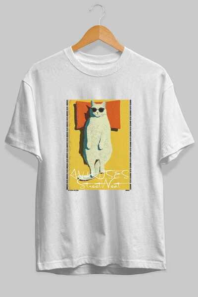 Ankhises For the Love of Cats 117 Front Cat Printed White Oversize T-Shirt 10...