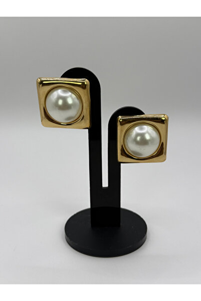 mize Square Pearl Detailed Steel Earrings