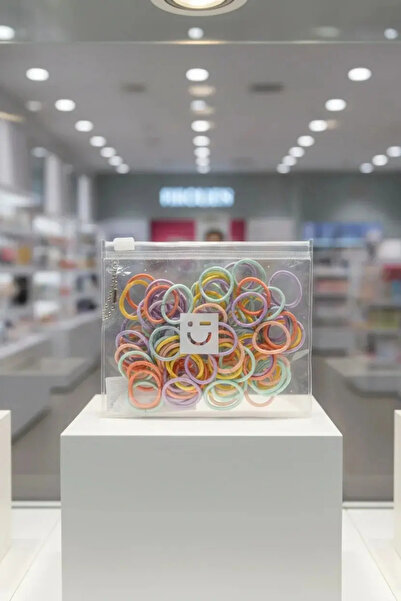 Miniso مطاط شعر ملون مع حقيبة حمل شفافة مرخصة - متين ومرن، حجم متوسط، 100 قطع...