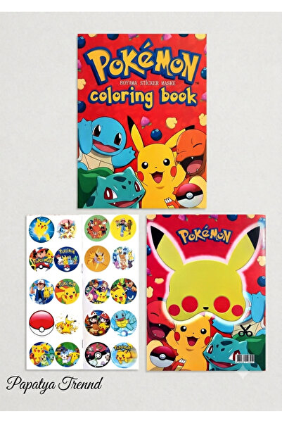 birikiyedi 2 Adet Pokemon Boyama Kitabı (BOYAMA , STİCKER , ARKA KAPAK MASKE)
