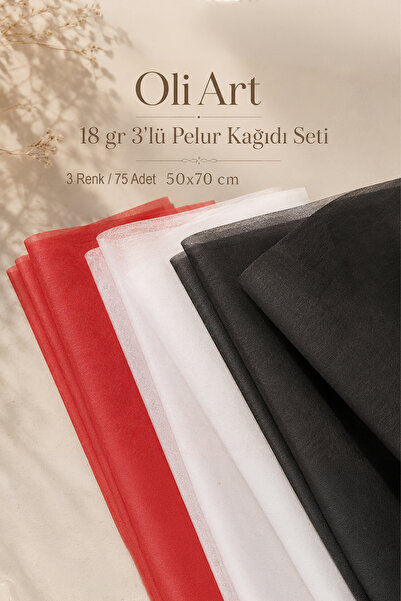 OLİ Art Pelur Kağıdı Seti 50x70 cm 3 Renk 75 Adet Kırmızı Beyaz Siyah