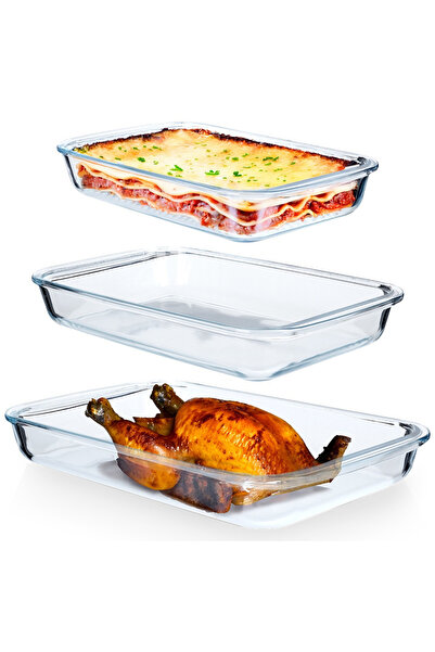 Orion Set de 3 tăvi de copt din sticlă, rezistente la cuptor