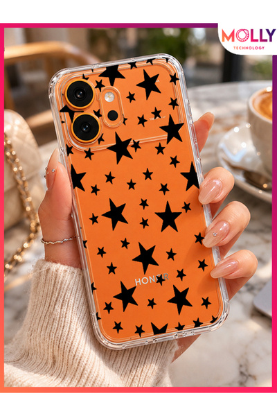 Molly HONOR 600 İçin Black Star Desenli Şeffaf Silikon Kılıf