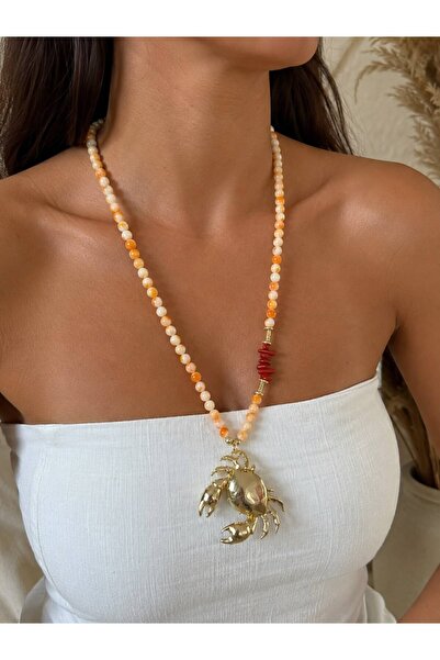 ANKA JEWELLRY YENGEÇ FIGÜRLÜ MERCAN DETAYLI DENİZ TEMALI BONCUK KADIN KOLYE