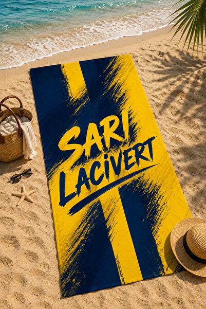 Elay Tekstil Sarı Lacivert Taraftar Plaj Havlusu 70x150 cm – Yumuşak Dokulu D...