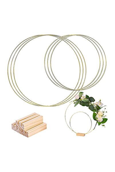 OEM Inele decorative DIY, 6 bucăți, metalice, cu 3 suporturi din lemn, 30 cm ...