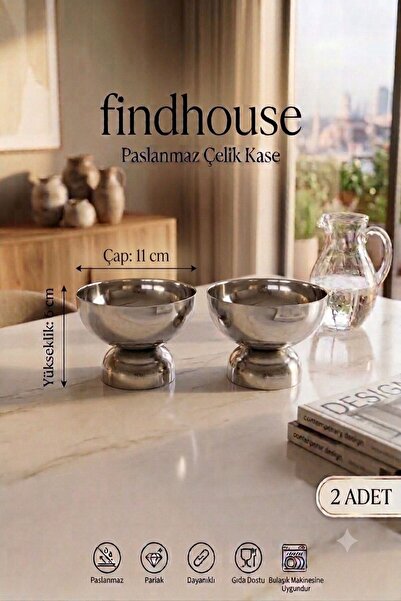 findhouse Paslanmaz Çelik Elite L Boy 2li Ayaklı Sunumluk Pilav Ölçeği ve Kas...