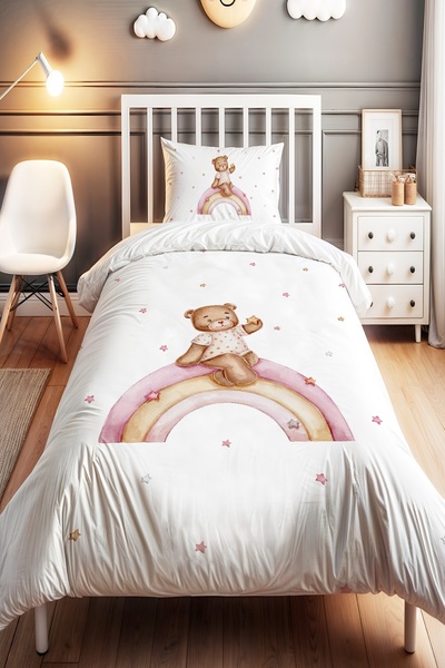 EVPANYA Cute Teddy Patterned Single Baby Kids Bedding Set