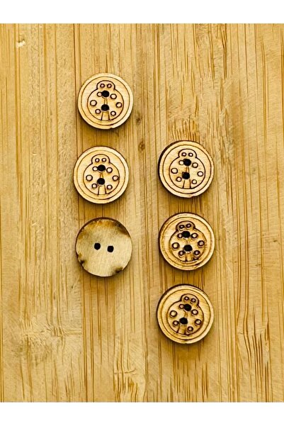 Öztürk Tuhafiye Burnt Drawing Patterned Natural Wood Button 15 Mm. 6-Pack.