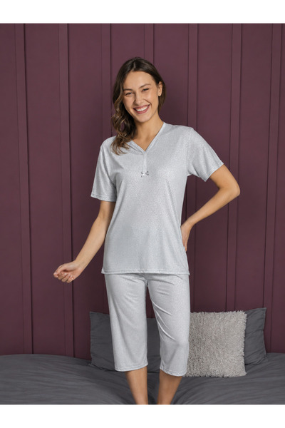 Pijamoni BAMBU KISA KOLLU ALTI KAPRİ PİJAMA TAKIMI