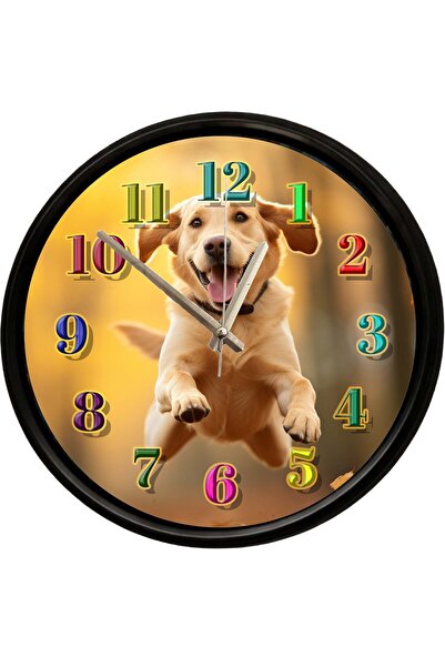 Caseras Decorative Wall Clock with Running Labrador Dog Design 28 cm Silent M...