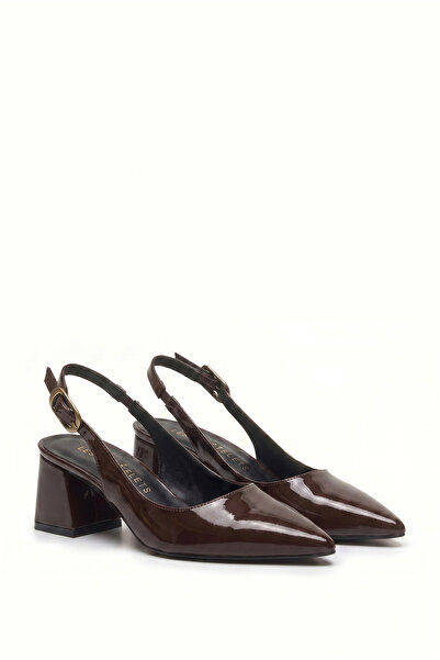 Les Chatelets Été en Ville Pantofi cu toc slingback maro din piele lăcuită | ...