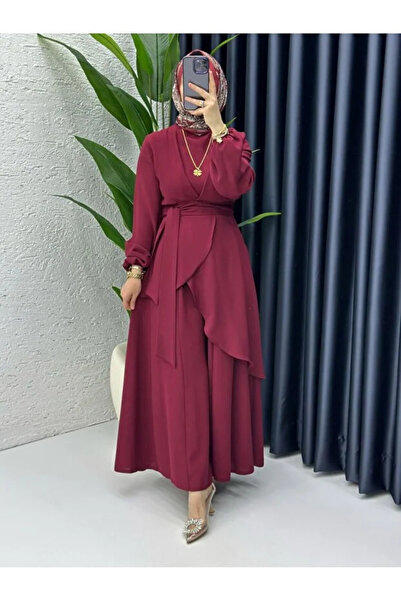 Generic Brand Costum cu tunică și pantaloni model Hanzade din țesătură crep b...