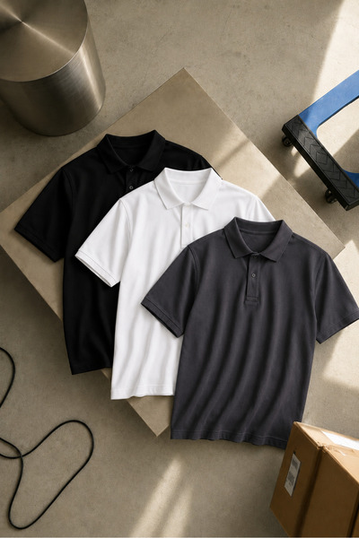 COMBİNE MİCHAİL Men's Short Sleeve 3-Piece Loose Polo Collar T-Shirt