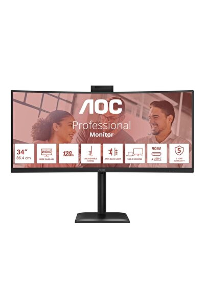 Aoc Monitor LED curbat CU34E4CW de 34 de inci, UWQHD 3440x1440, HDMI, Display...