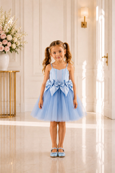 She Dress By Kubra Aksoy Shedress Bebek Mavisi Kız Çocuk Elbisesi - Sıralı Bü...