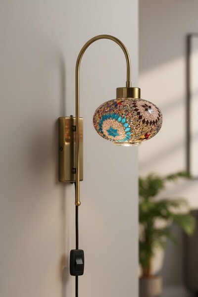 Bamyum Noura Mozaik-C Colored Glass Single Antique Body Sconce with Plug