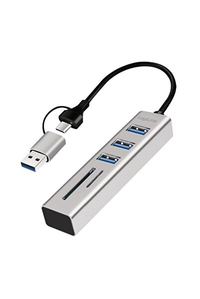 LogiLink Hub extern, USB 3.0 x3, Conexiune USB-C 3.0, Argintiu